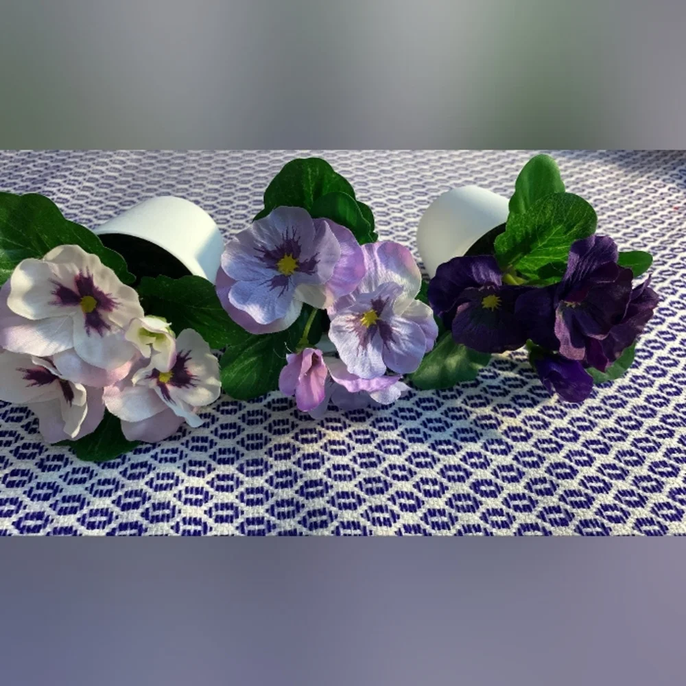IKEA Small Potted Fake Purple and White Pansies (Set 8)